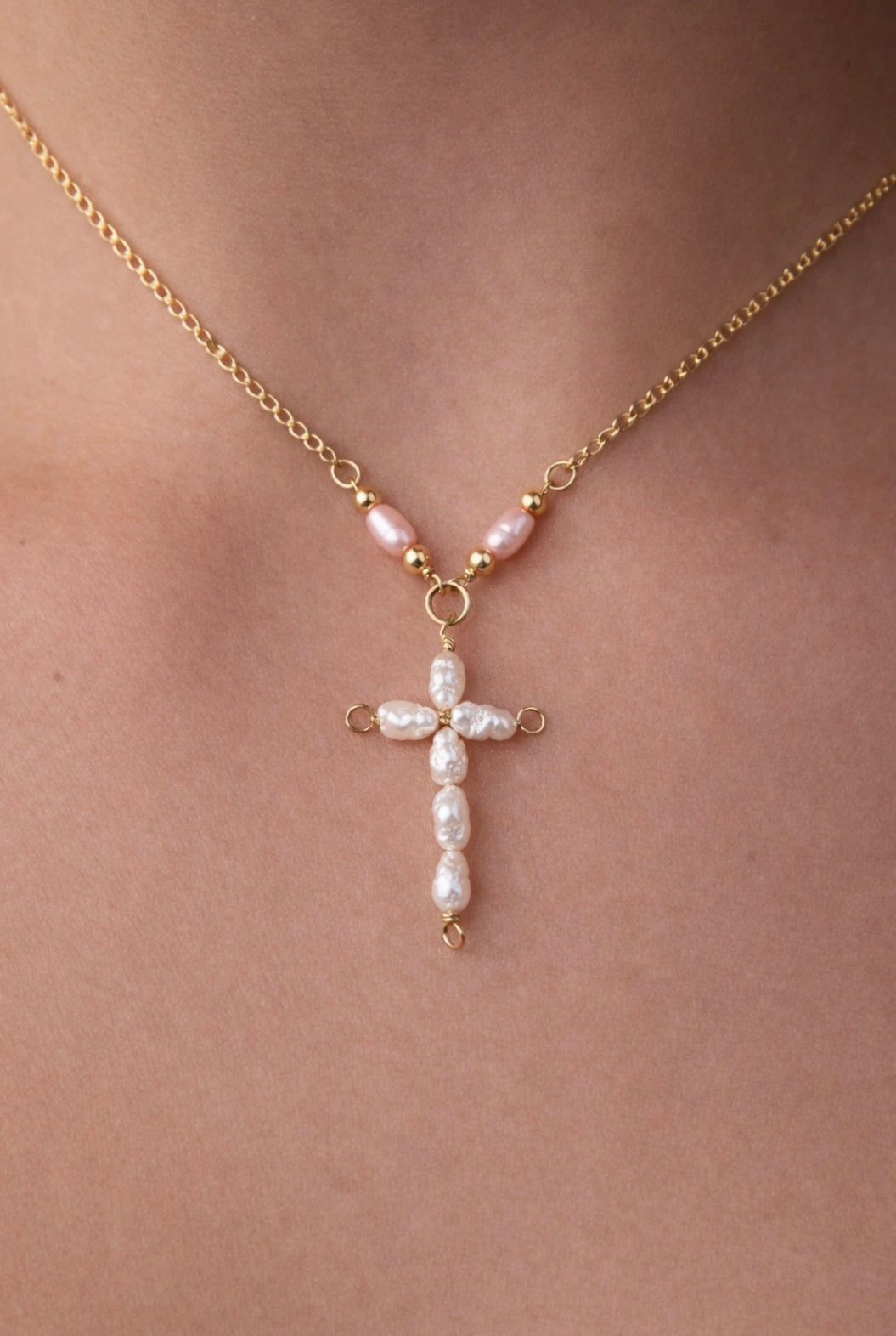 Blush Pearl Cross Necklace