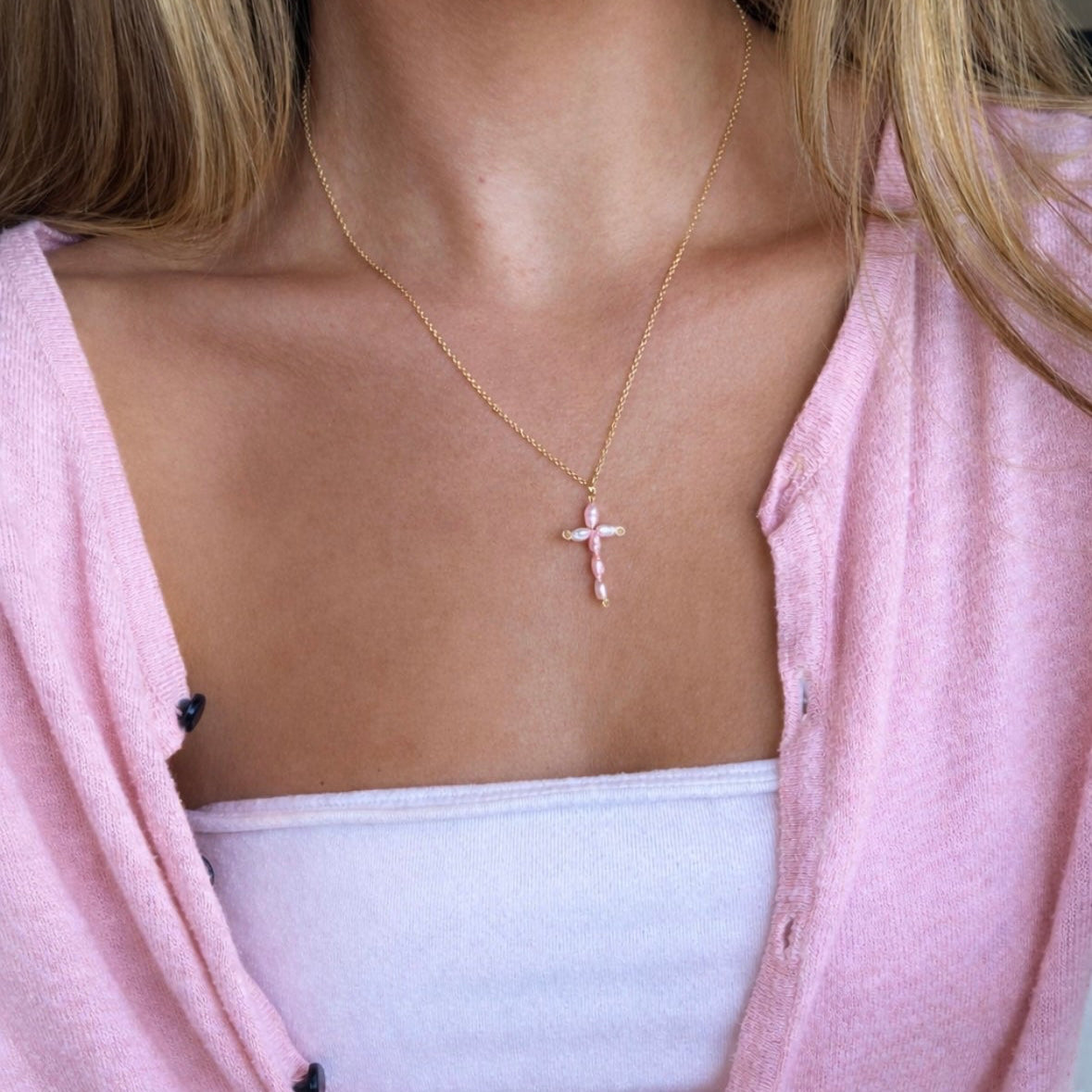 Pink Cross Necklace