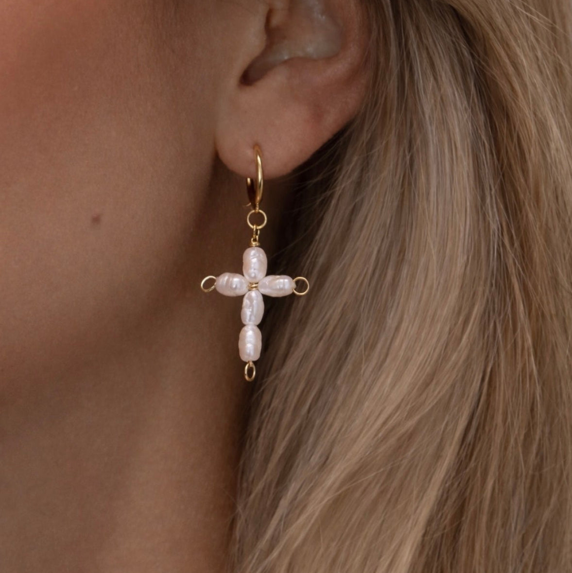 Pearl Cross Earrings