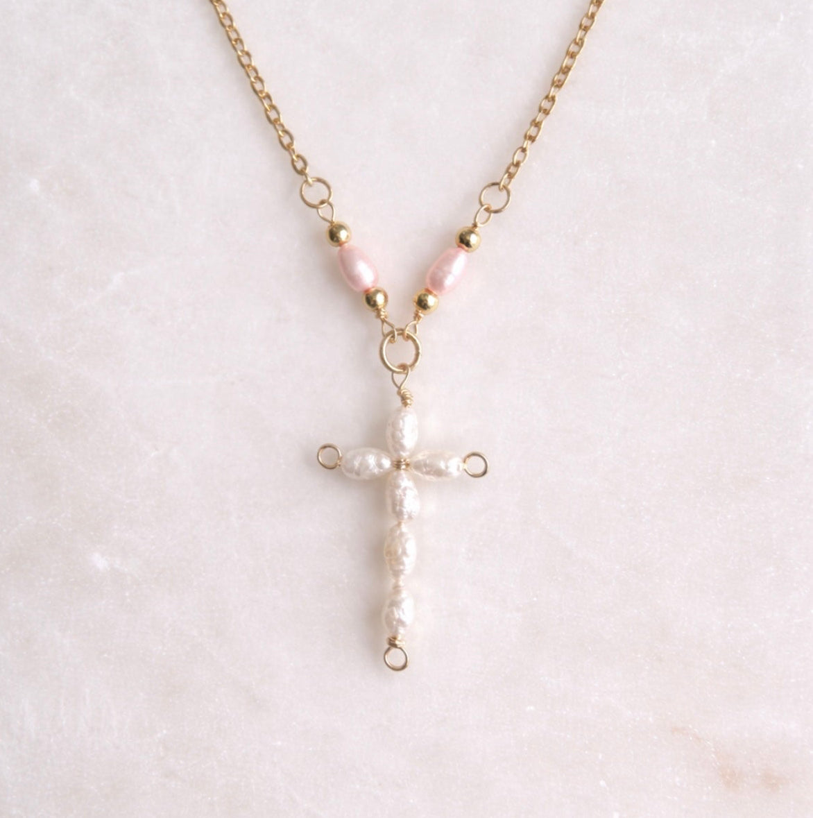 Blush Pearl Cross Necklace