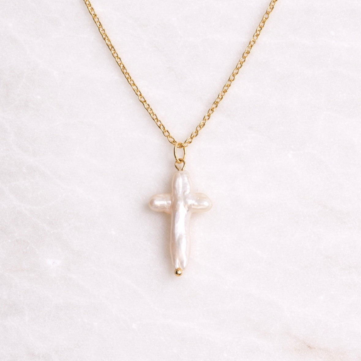 Petite Pearl Cross Necklace